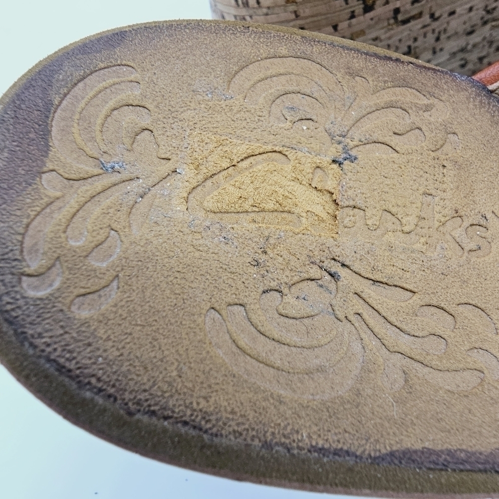 Clarks Brown Raffia Flower Mimmey Claire Cork Wedge Slide Thong Sandals Size 8M - Picture 9 of 11